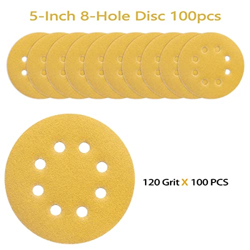 100PCS 5 Inch Sanding Discs 120 Grit Random Orbit Sander Sandpaper (100 Count)