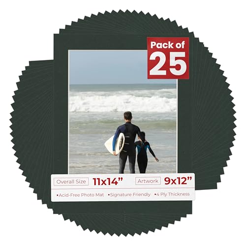 Pack of 25 Acid Free 11x14 Mats Bevel Cut for 9x12 Photos (25 Count)