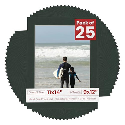 Pack of 25 Acid Free 11x14 Mats Bevel Cut for 9x12 Photos (25 Count)