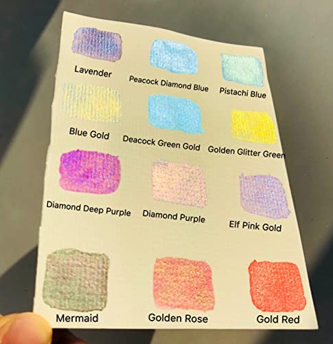 Metallic Watercolor Paints Set Handmade Glitter Shimmering Double Color Water Color Solid Paint Include 12 Colors In Portable Tin Box for Artists