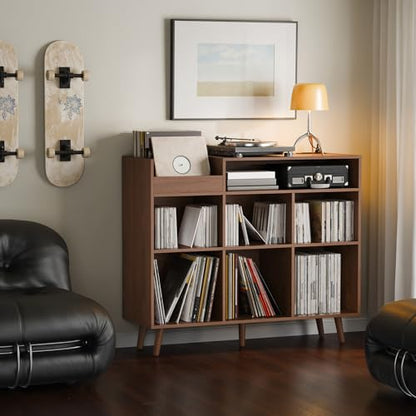 Large Record Player Stand with Vinyl Storage Cabinet