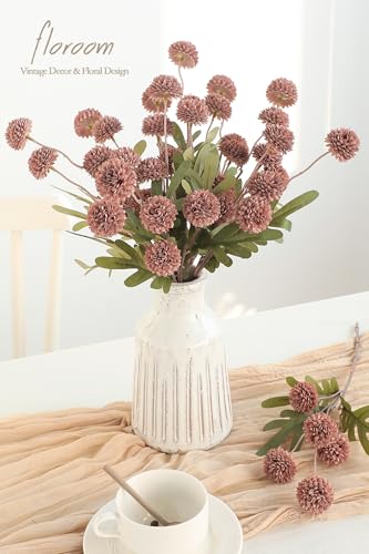 5pcs Dusty Rose Faux Silk Mums Artificial Flowers (25 Count)