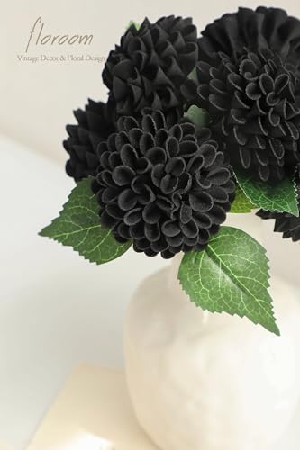 Artificial Dahlia Flowers 25pcs Real Looking Black Foam Fake Roses with Stems for DIY Wedding Bouquets Bridal Shower Centerpieces Floral Arrangements Party Tables Home Decoration (25 Count)