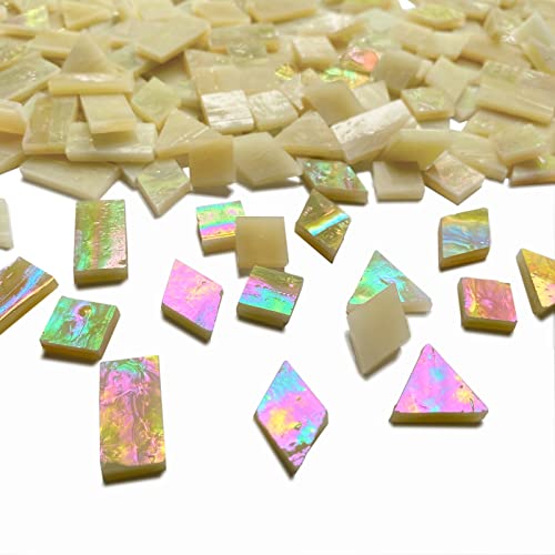 Iridescent Amber Glass Mosaic Tiles for Crafts (9 Ounce)