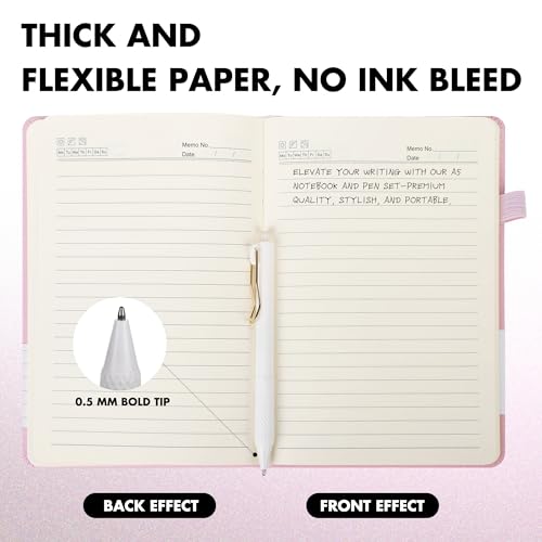 12 Set Lined Notebook Journals with Pens A5 Notebooks 100 GSM College Ruled Hardcover Notebook PU Leather Notepad with Pen Holder for Office School (60 Count)