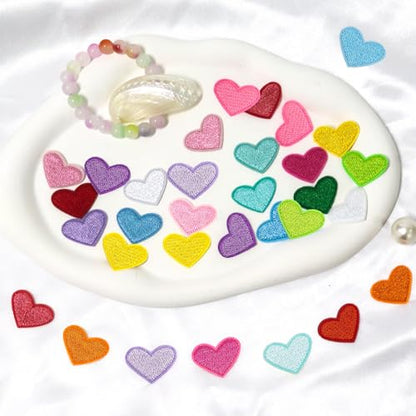 62 Pcs Colorful Embroidered Iron on Heart Patches Hearts Iron on Patches Mini Tiny Fabric Heart Sew on Patch (62 Count)