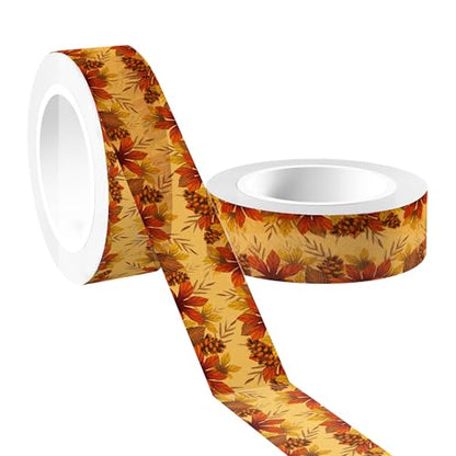 12 Pcs Thanksgiving Washi Tape Maple Leaf Print Masking Tape Pumpkin Pattern Decorative Paper Sticker for Fall Party Holiday Scrapbook DIY Craft Gift Wrapping Handbook Sticker (12 Count)