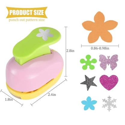 6 Pcs Colorful Craft Hole Punch with 10 Glitter Cardstock Papers (6 Count)