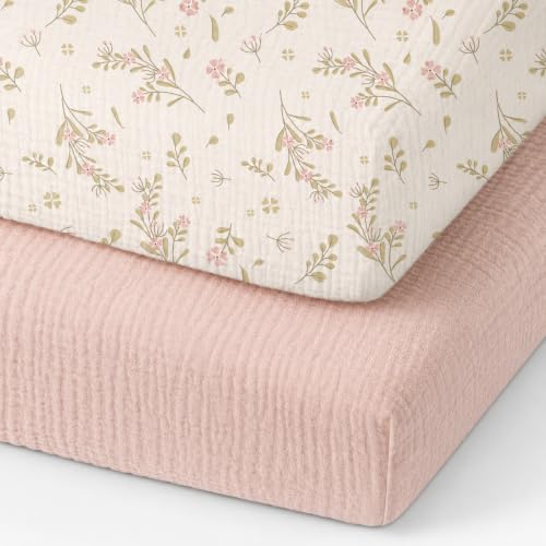 Organic Pack and Play Sheets Fitted 38”x26” 100% Muslin Cotton (2 Count)