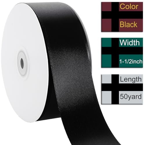 1-1/2 Inch Black Ribbon 50Yards – Perfect for Gift Wrapping