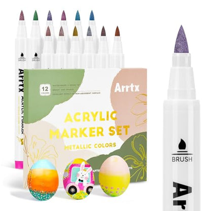 12 Colors Metallic Acrylic Paint Pens for Rock Painting