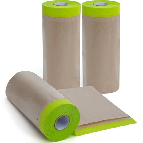 ADHES Pre Taped Masking Paper for Painting 12in x 50ft x 3rolls (3 Count)