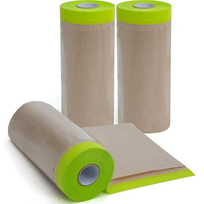 ADHES Pre Taped Masking Paper for Painting 12in x 50ft x 3rolls (3 Count)