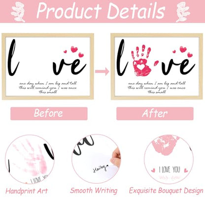 Mother's Day Handprint Art Gifts DIY Kit Mother's Day Craft from Daughter Son Kids Adults Love Handprint Keepsake with Wood Frame for Mom Grandma Lovers Birthday Holiday Activities 12x16 Inch