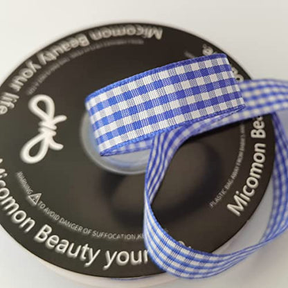 Blue and White Woven Edge Plaid Ribbon 100% Polyester Gingham Ribbon 25 Yards Each Roll