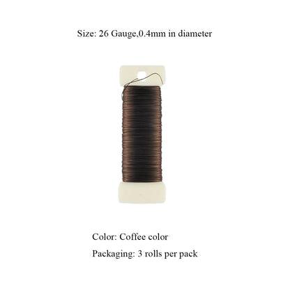 HAHIYO 26Gauge Coffee Color Metal Floral Wire - 3 Rolls, 115 Yards (345 Feet) - Flexible Paddle Wire for Craft, Christmas Wreath, Flower Arrangement, Bouquet Wrapping, Wedding, DIY