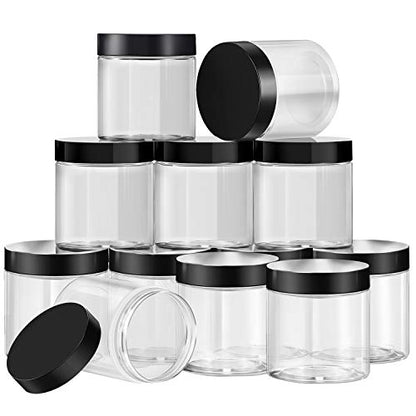 12 Pack 10 oz Plastic Container Jars with Lids Round Clear Travel Cosmetic Container Slime Jars for Toiletries (120 Count)