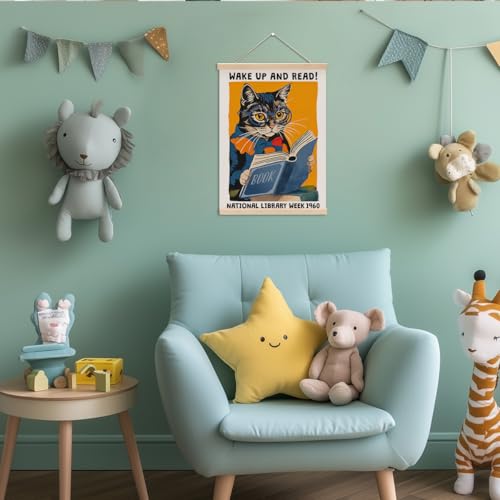 Funny Reading Cat Poster Hanger