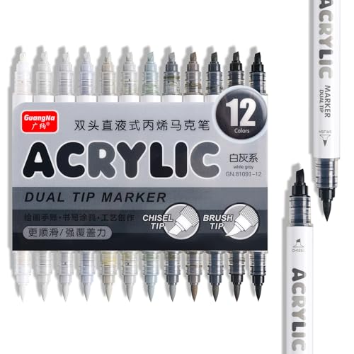 12 Colors Dual Tip Acrylic Paint Markers (12 Count)