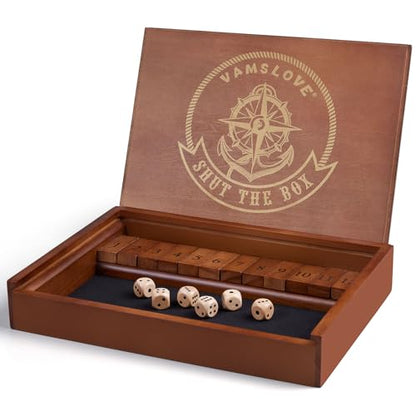 Shut The Box Dice Game Wooden Board Table Math Game for 2 Players and Up