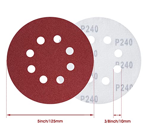 150PCS 5 Inch 8 Holes Dustless Hook and Loop Sanding Discs (150 Count)