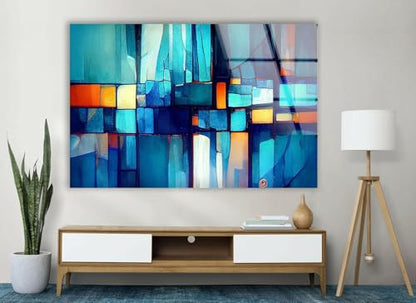 20Wx14H'' Blue Vibrant Stained Glass Wall ArtTempered Glass Printing Wall Decor Large Wall Art Wall Hangings