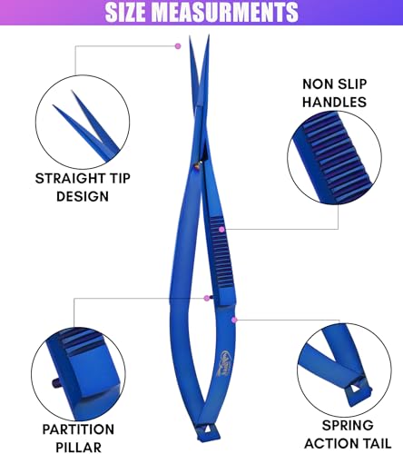 Cross Edge Spring Scissors 5 Inch straight Stainless Steel Precision Eyebrow & Eyelash Shaping & Trimming Scissor