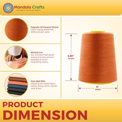 20S 2 Orange Polyester 4 Pack of Serger Threads Cones (72000 Foot)