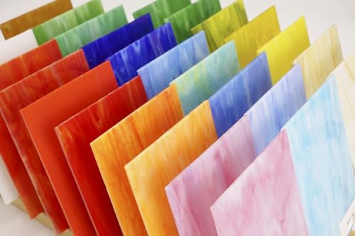26 Sheets Colorful Vibrant Stained Glass Sheets Variety Assortment Pack (26 Count)