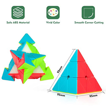 Stickerless Pyraminx Speed Cube with Stand & Guide for Kids & Adults