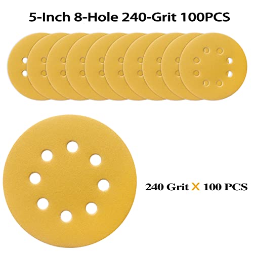 100PCS 5 Inch Sanding Discs 240 Grit Random Orbit Sander Sandpaper (100 Count)