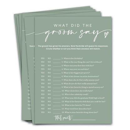 Bridal Shower Games Cards & What Did the Groom Say