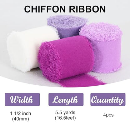 4 Rolls Light Purple Chiffon Ribbon 1.5" x 5.5 Yards for Gift Wrapping