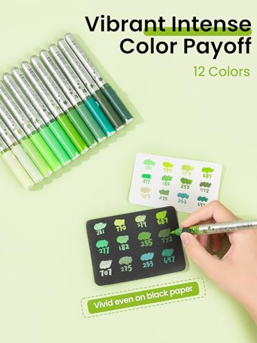 Acrylic Paint Markers 12 Green Colors (12 Count)