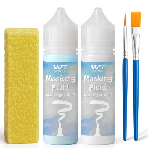 2Pcs Masking Fluid for Watercolor Painting with a Paintbrush and Eraser (4 Fl Oz)
