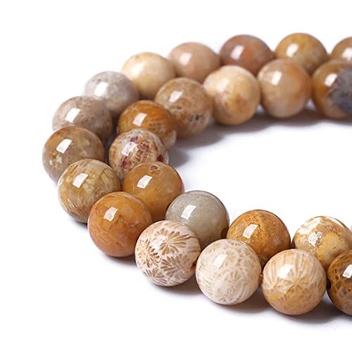 38pcs 10mm Natural Coral Jade Chrysanthemum Stone Beads Round Loose Beads for Jewelry Making (16 Count)