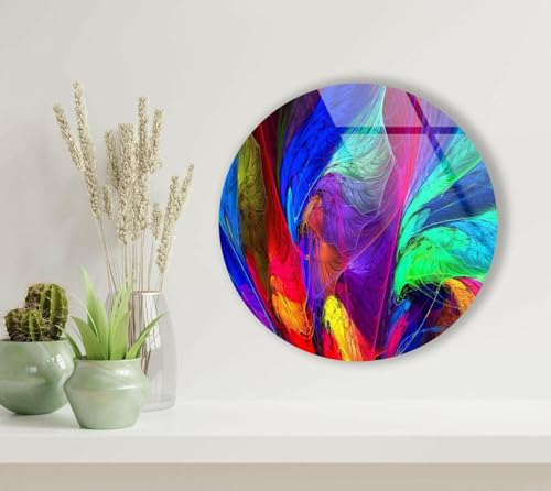 31.5''(80cm) Diameter Neon Colors Abstract Round Glass Wall Art Tempered Glass Printing Wall Decor Large Wall Art Wall Hangings