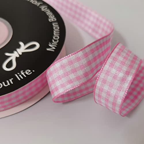 Pink Gingham Plaid Checked Ribbon 25 Yards Each Roll 100% Polyester (75 Foot)