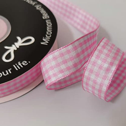 Pink Gingham Plaid Checked Ribbon 25 Yards Each Roll 100% Polyester (75 Foot)