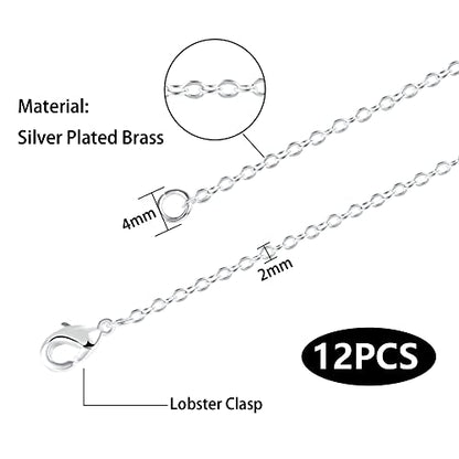 Wholesale 12 PCS Silver Plated Solid Brass Fine Flat Cable Chains (12 Count)