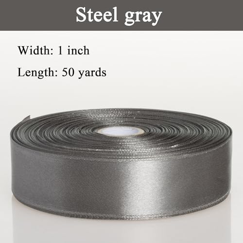 1 Inch Steel Gray Solid Satin Ribbon for Gift Wrapping