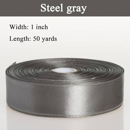 1 Inch Steel Gray Solid Satin Ribbon for Gift Wrapping