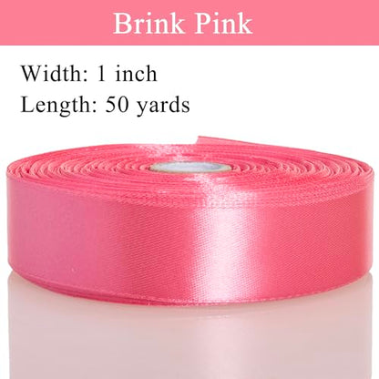 1 Inch Brink Pink Solid Satin Ribbon for Gift Wrapping