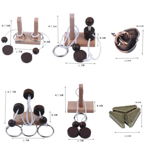 Wooden and Metal 3D Unlock Interlock Assorted Brain Teasers Puzzles (6 Count)