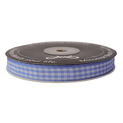 Light Blue Gingham Plaid Checked Ribbon 25 Yard Each Roll 100% Polyester (75 Foot)