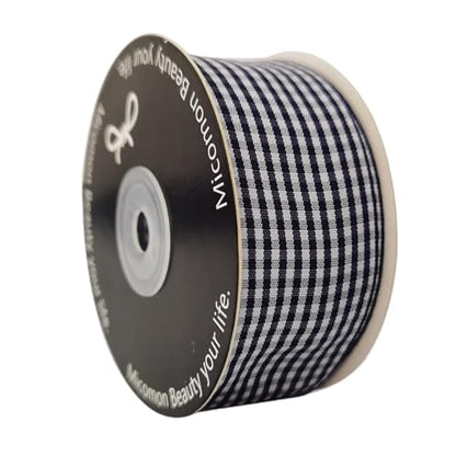1.5 Inch Blue and White Woven Edge 100% Polyester Gingham Ribbon 25 Yards Each Roll (75 Foot)