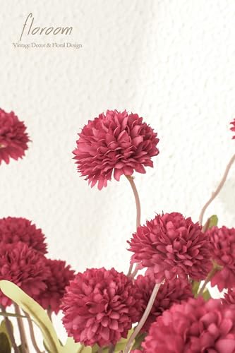 5pcs Dark Pink Faux Silk Mums Artificial Flowers (25 Count)