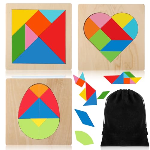 3 Pack Large Wooden Blocks Puzzles Hexagon Tangram Puzzle Wooden Russian Brain Puzzles for Adult Challenge Teasers Geometric Jigsaw Logic Iq STEM Educational Gift Graduation (3 Count)