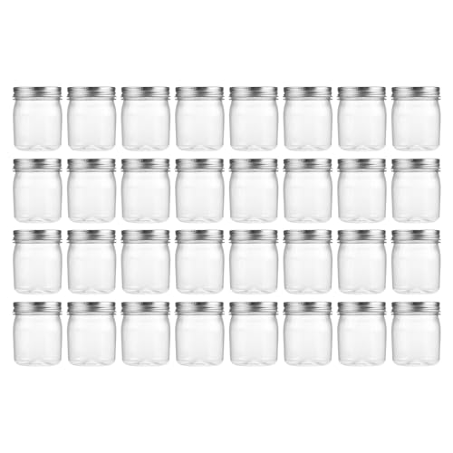 8 oz Plastic Mason Jars and Clear Plastic Jars with Lids 8 oz (32 Count)