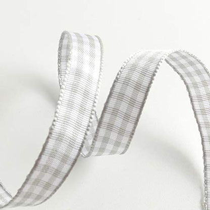 Gray Gingham Plaid Checked Ribbon 25 Yards Each Roll 100% Polyester
